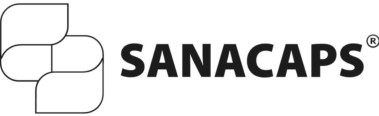 Logotipo oficial de Sanacaps, marca especializada en complementos alimenticios y cápsulas para la salud natural.