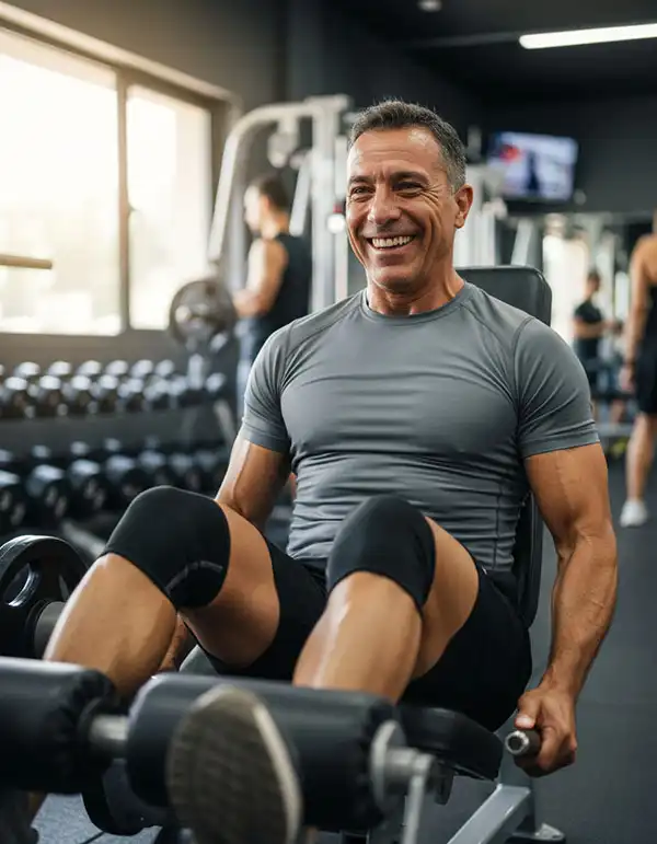 Deportista realizando ejercicios de fuerza para mantenimiento muscular y salud articular.