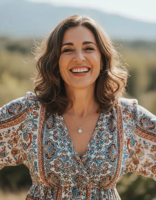 Mujer sonriendo con vitalidad tras integrar Omega 3 en su rutina diaria de bienestar.