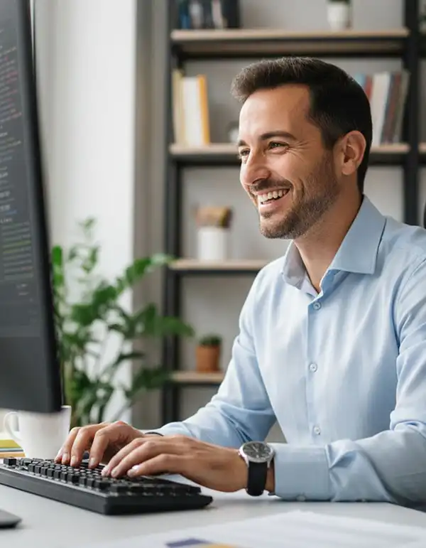 Persona trabajando en oficina optimizando agudeza mental con ácidos grasos EPA y DHA.
