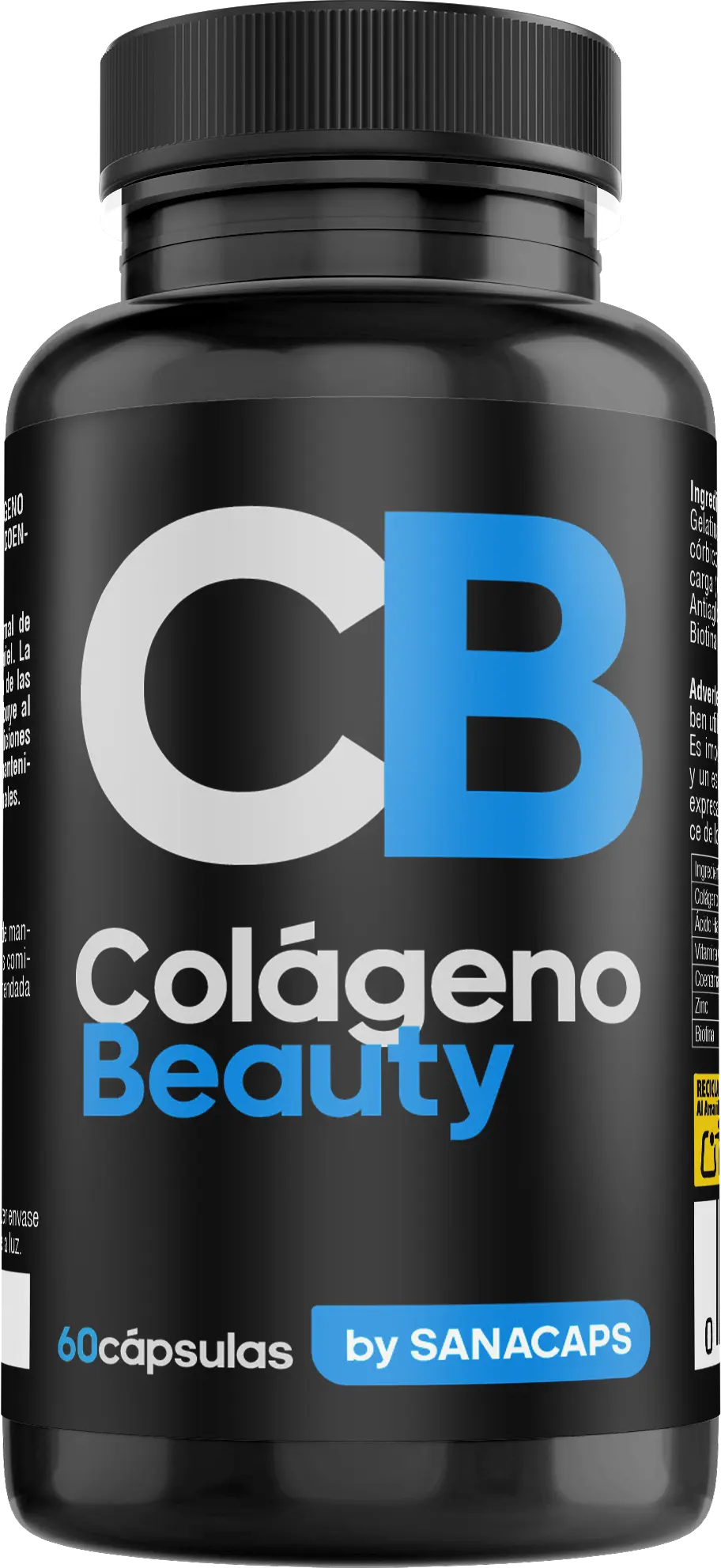 Frasco de suplemento Colágeno Beauty con ácido hialurónico para el cuidado de la piel
